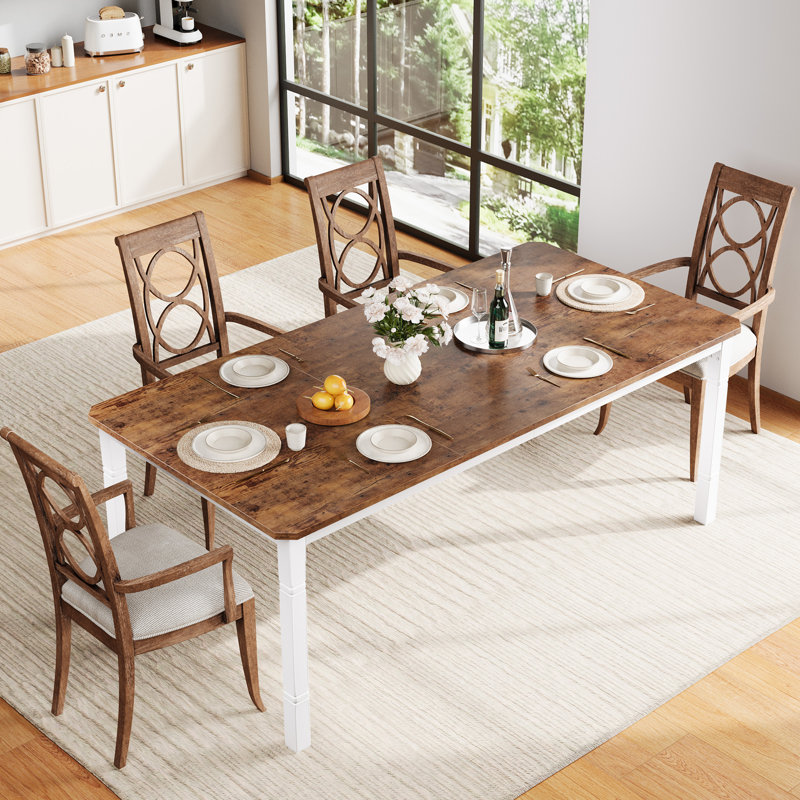 79" Large Rectangular Dining Table for 6-8, Wooden Top with Sturdy Metal Frame, Kitchen and Dining Room Table