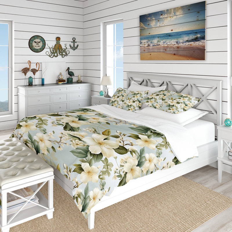 Serene Botanics Tropical Pattern - Ensemble de housse de couette tropical, Housse de couette pour très grand lit et 2 très