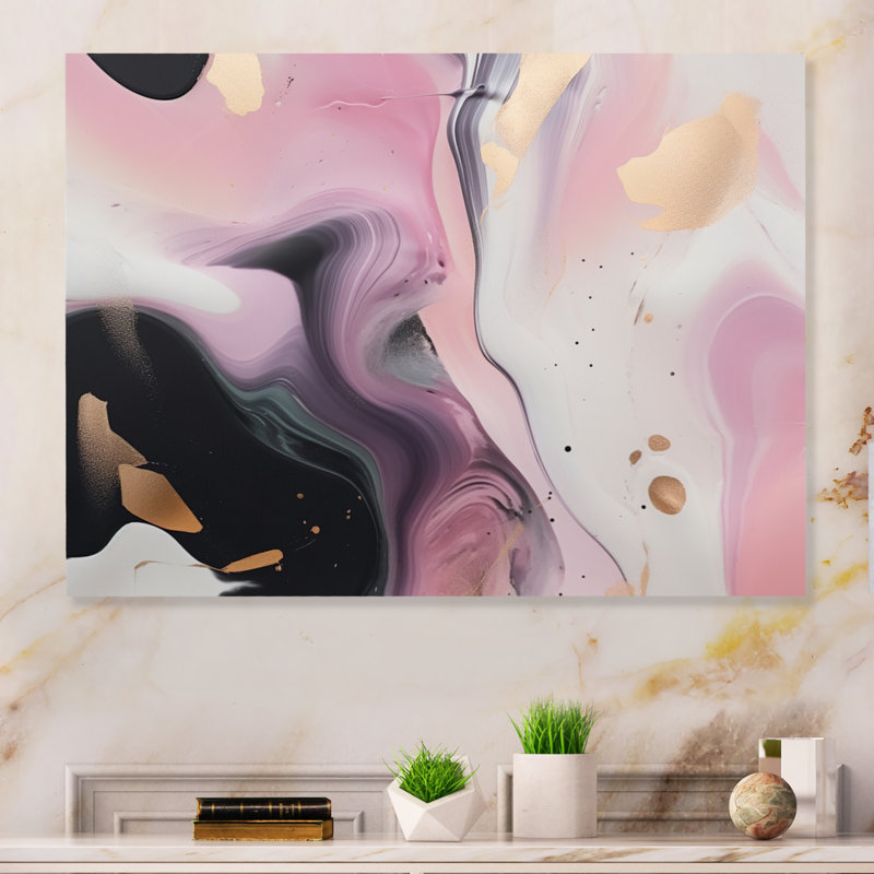 Décoration murale en marbre rose et noir mystérieux II - marbre abstrait, H 30 po x l 40 po x P 1 po