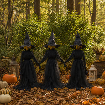 Décor de jardin d'Halloween lumineux en 3 pièces, sorcières effrayantes activées par la voix, pour la cour avant, la pelouse, le porche et le jardin.