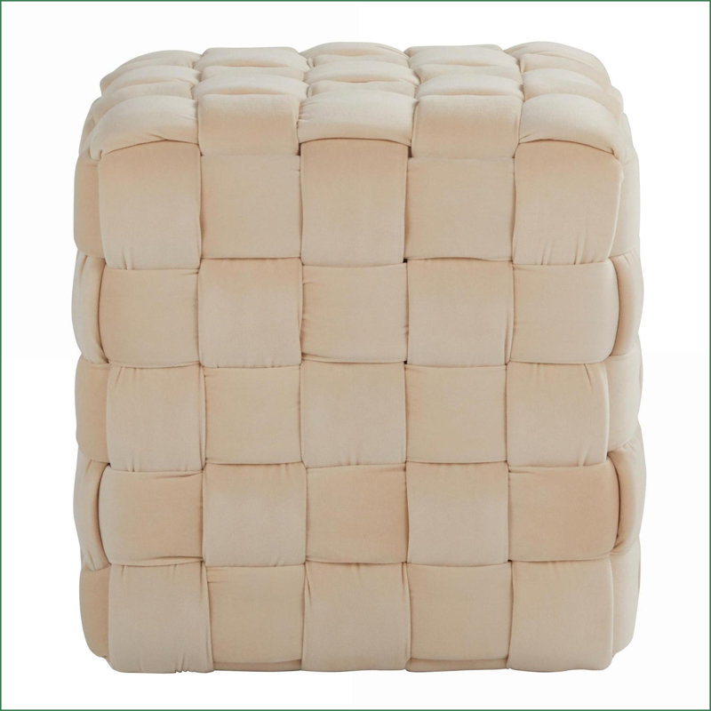 Repose-pieds carré en velours tressé de 16 po pour espaces de vie par LumiSource | Crème | Velours, Crème