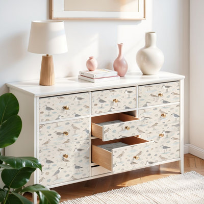 Peel and Stick Wallpaper Contact Paper Watercolor Coastal Birds Sand Self Adhesive and Removable 17.7in x 118in(45x300cm)