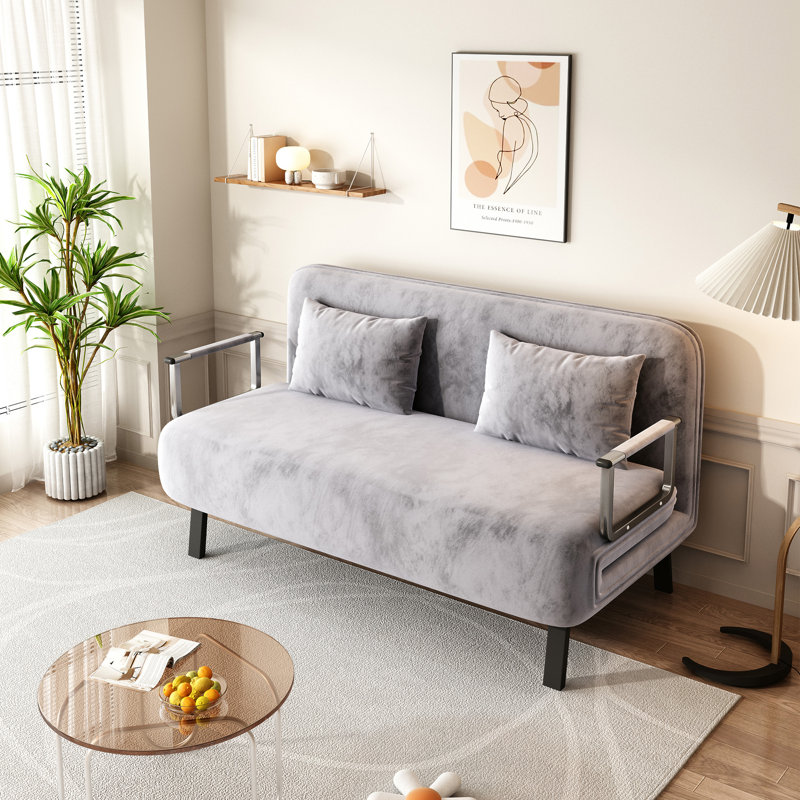 Accoudoir carré en velours de 55,1 po Conneaut, Velours gris clair, H 35,5 po x l 39,4 po x P 28,4 po