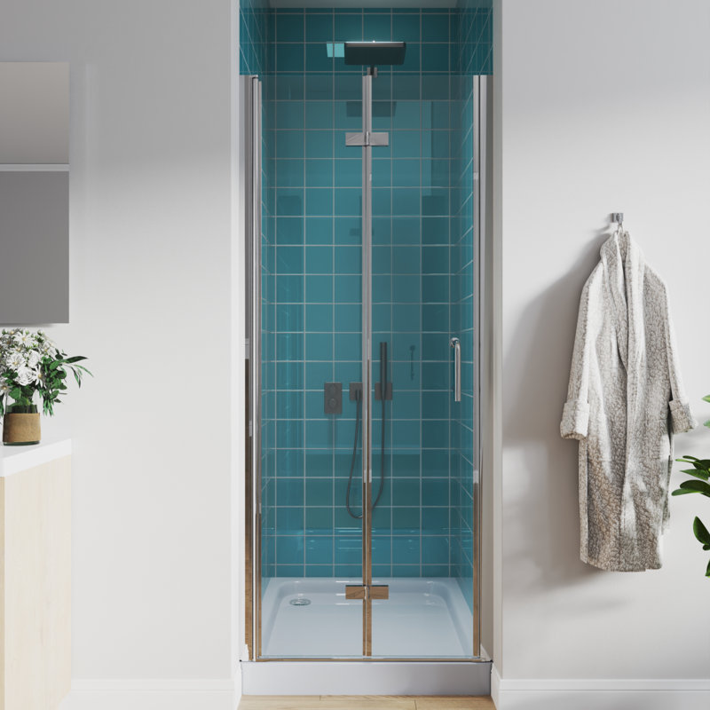 Porte de douche pliante en verre pivotante sans cadre de 30 à 31,25 po x H 72 po, Chrome chrome
