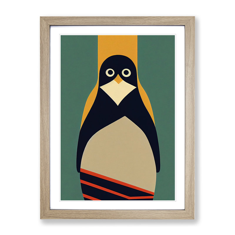 Modern Abstract Penguin No.4 - Framed Print, 64cm H x 46cm W x 2cm D, Oak