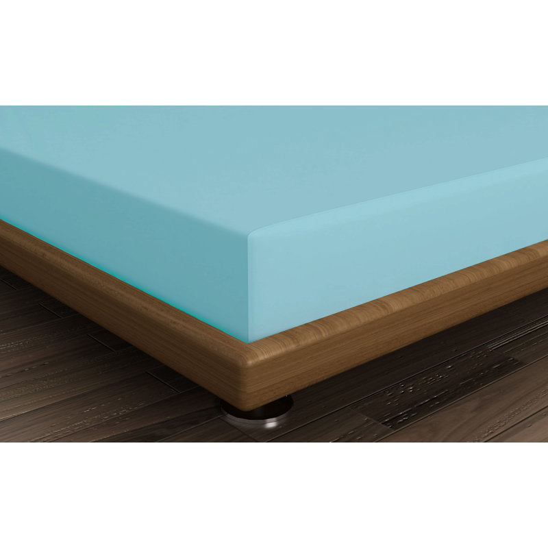Premium Ranforce Single Fitted Sheet, Turquoise, 39 x 79 + 11.8 Drop | 100% Cotton, 155 Thread Count, Lightweight 4.1 oz/sq yd | Machine Washable for Easy Care, Soft and Comfortable Bedding Solution