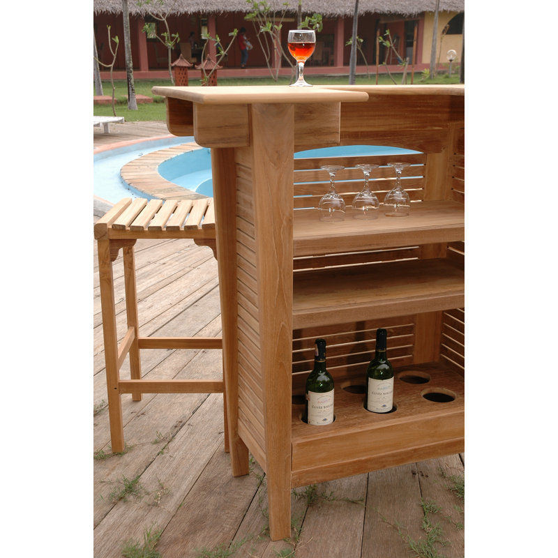 Montego 3 Piece Unfinished Teak Bar Set with Stools