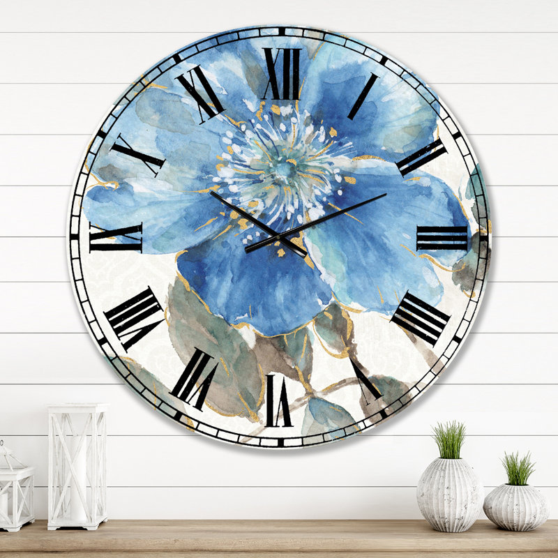 Indigold Grey Pivoines I - Horloge murale traditionnelle, Surdimensionné, Bleu