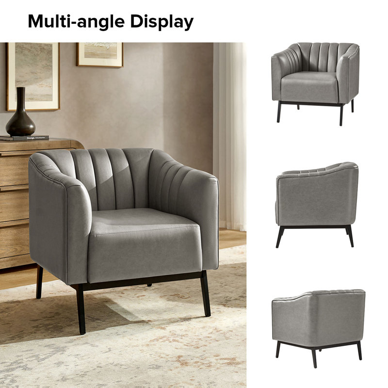 Fauteuil en similicuir de 27,5 po Yeilyn, Similicuir gris