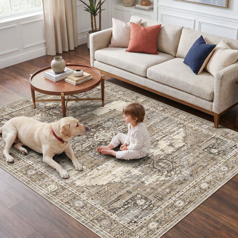 Washable Area Rugs - Large Rugs for Living Room Stain Resistant Carpet Vintage Rugs for Bedroom with Non Slip Backing Home Decor Floor Decoration Mat