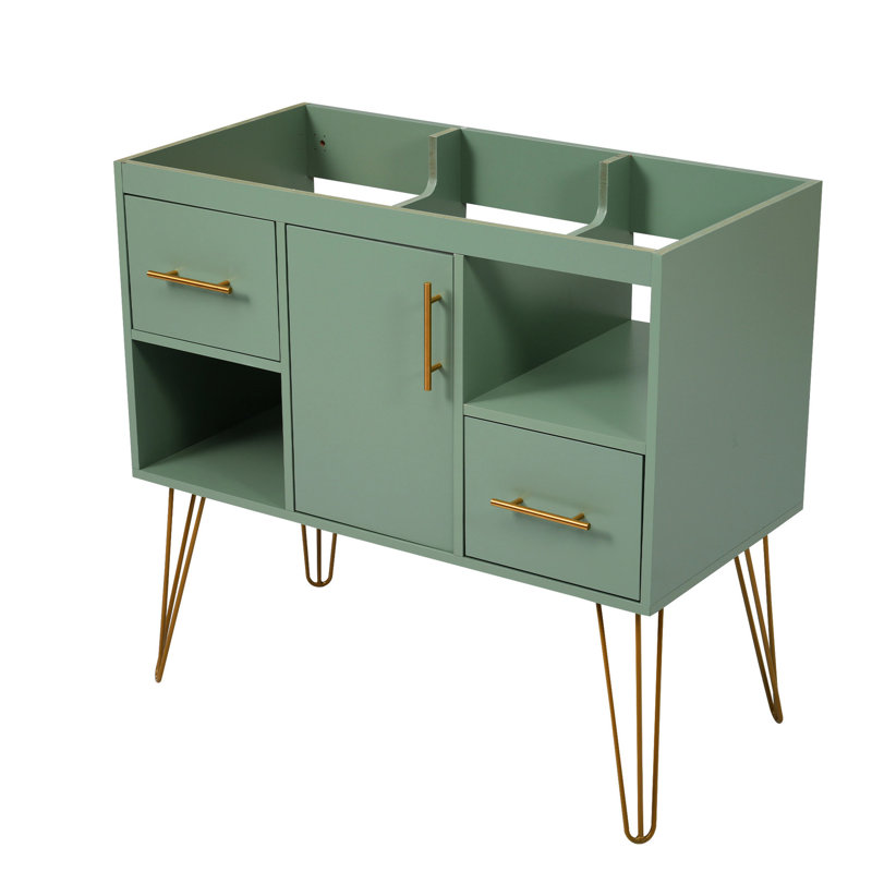 Meuble-lavabo de salle de bain 36 po, armoire autoportante moderne avec 2 tiroirs et espaces de rangement, meuble-lavabo en bois de 36 po, compartiments, intérieur spacieux