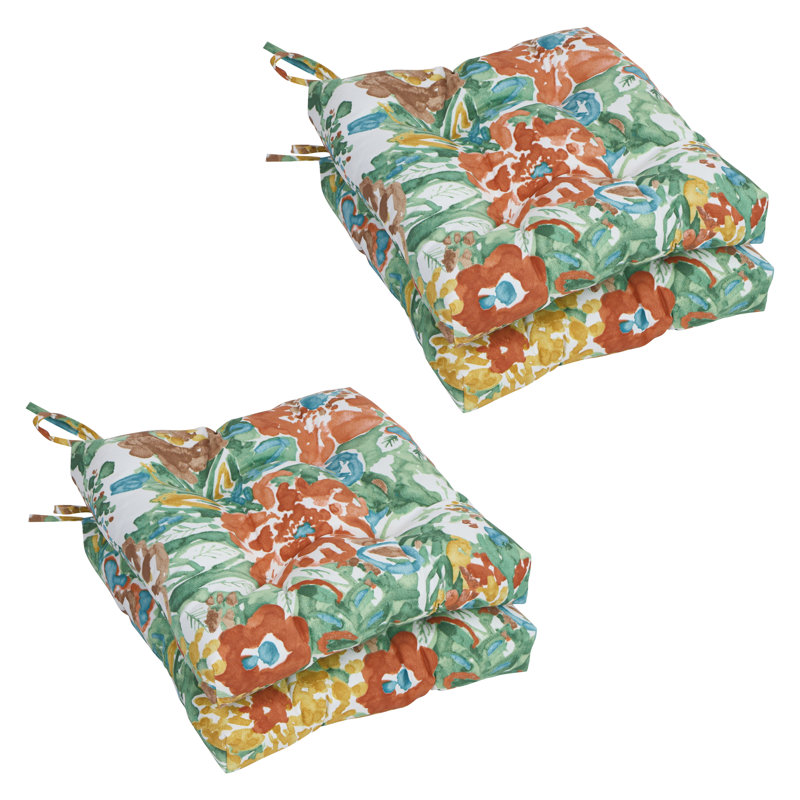 Coussins de chaise carrés de 16 pouces (ensemble de 4), Blanc / brume soleil rivière florale