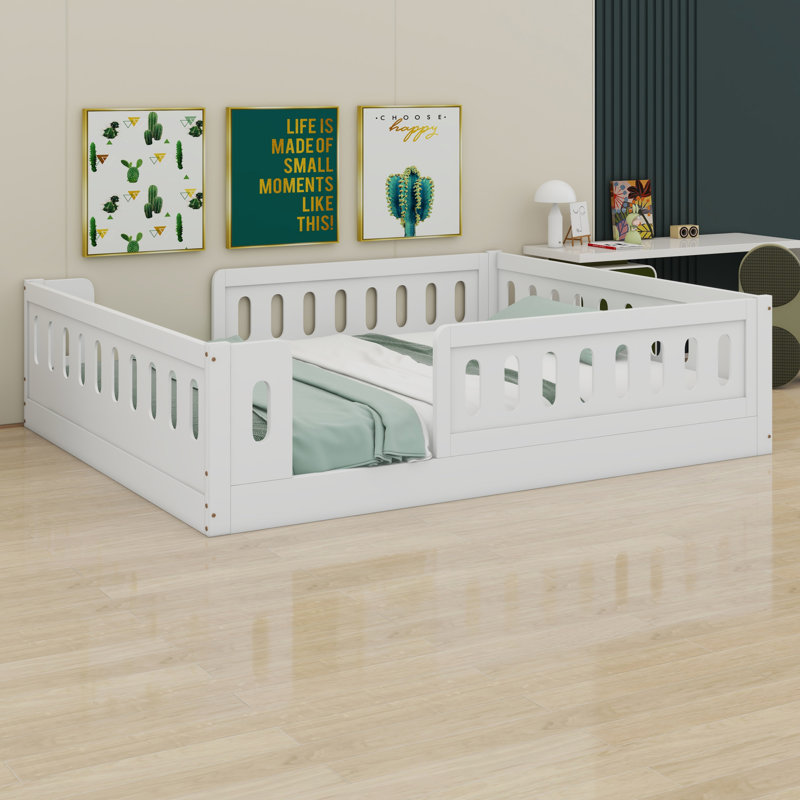 Lit plateforme en bois avec garde-corps, Blanc