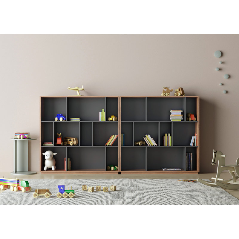 Geonna 117cm H x 111.5cm W Geometric Bookcase, Walnut/Graphite