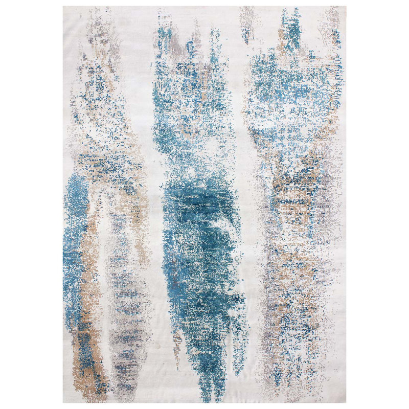 Abstract Area Rug in Green, Rectangle 9' x 12'