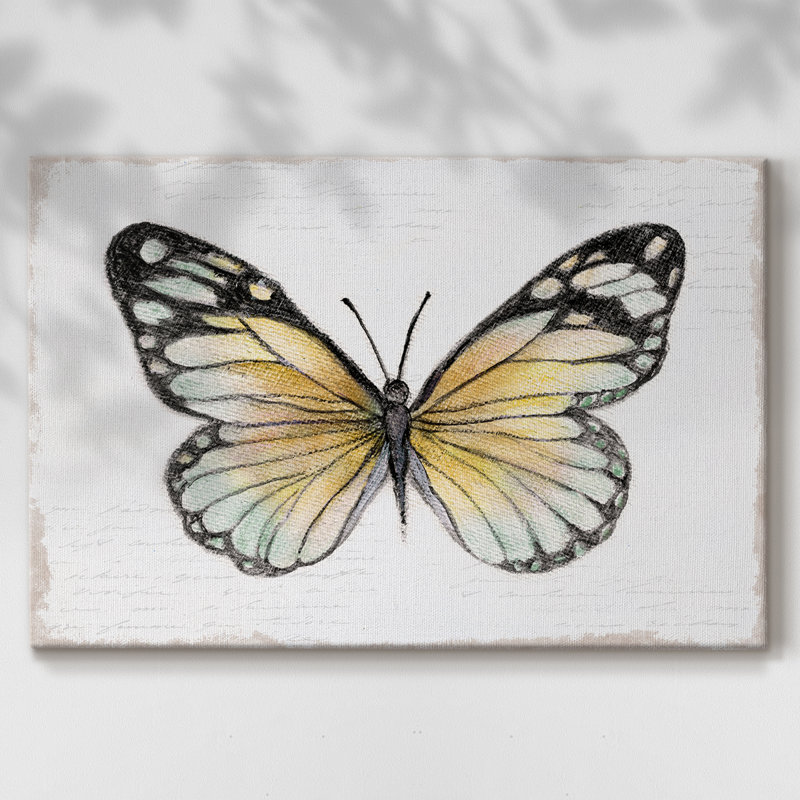 «Vintage Flutter II», toile tendue avec châssis encadré, prête à être accrochée, H 25 po x l 49 po, Doré