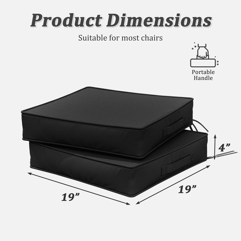 Coussins de chaise d'extérieur 19 x 19 x 4, L 19 po x P 19 po, 4'', Noir
