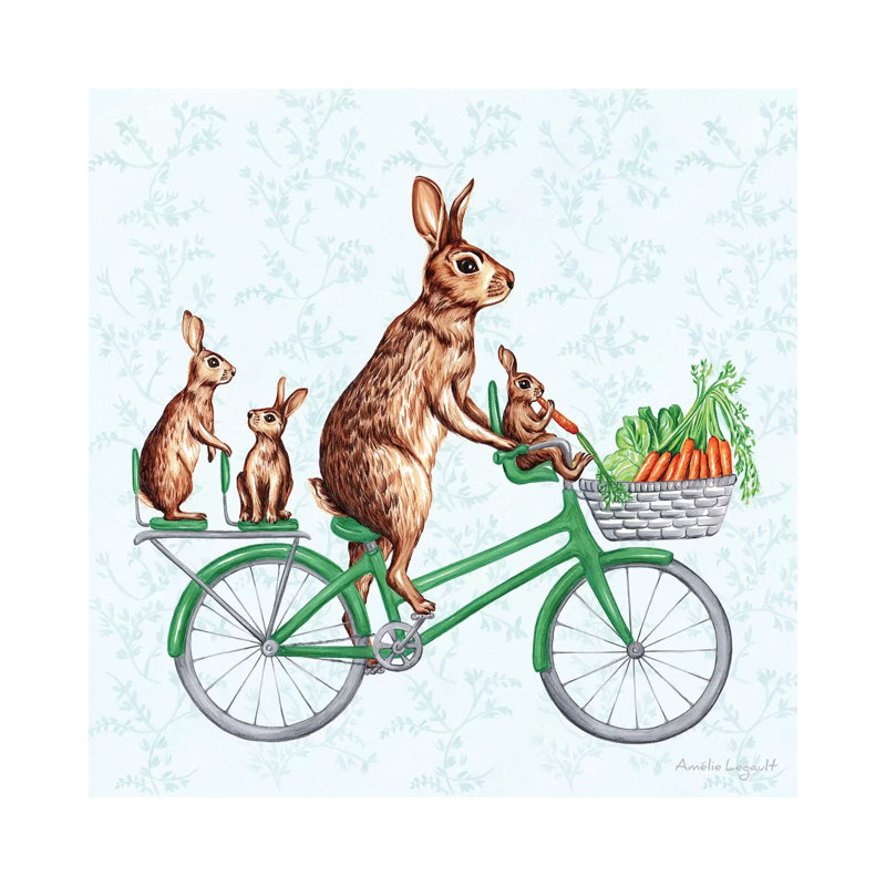 Rabbits on Bike by AmÃ©lie Legault - Wrapped Canvas Square Print, 93.98 cm H x 93.98 cm W x 3.175 cm D