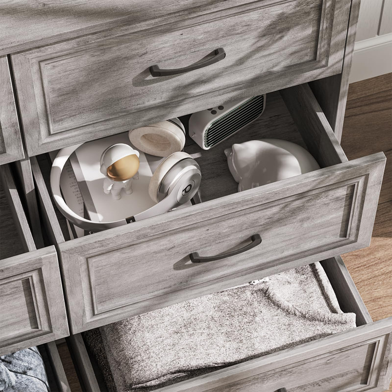 Commode 6 tiroirs avec station de charge, Gris