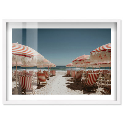Décoration murale bord de mer ombrelle parapluie Oasis par Notoriart, cadre blanc, 54 x 36