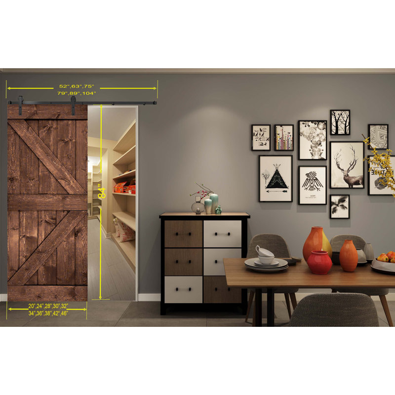 Porte de grange en bois massif DIY 3 en 1 pour chambres, espaces de rangement, placards, Noyer foncé, 42 po x 84 po
