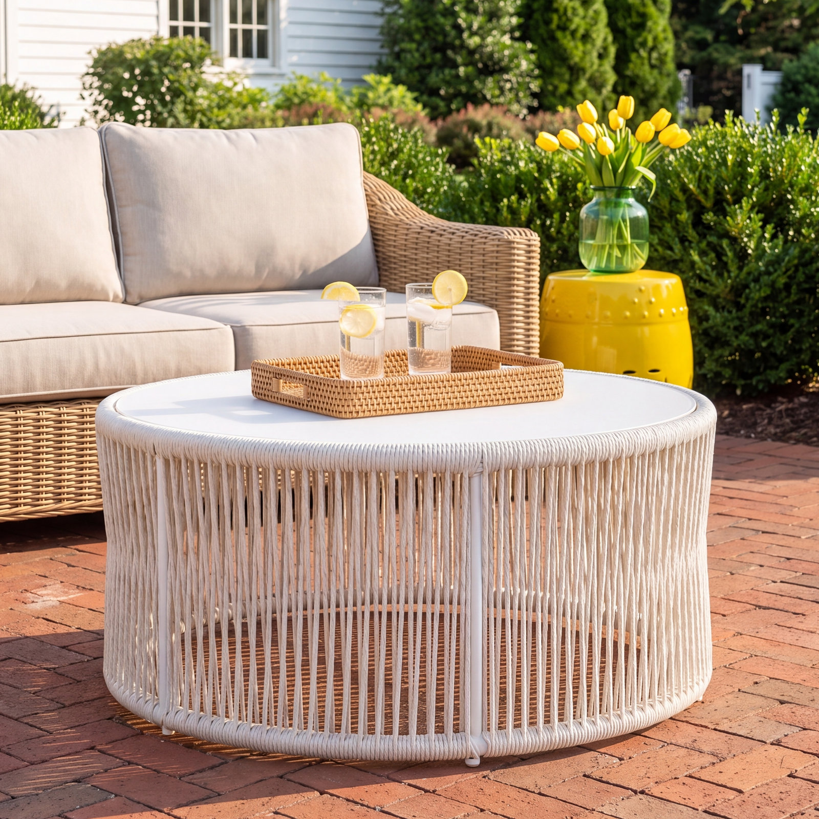 Round Indoor/outdoor Wricker Patio Coffee Table