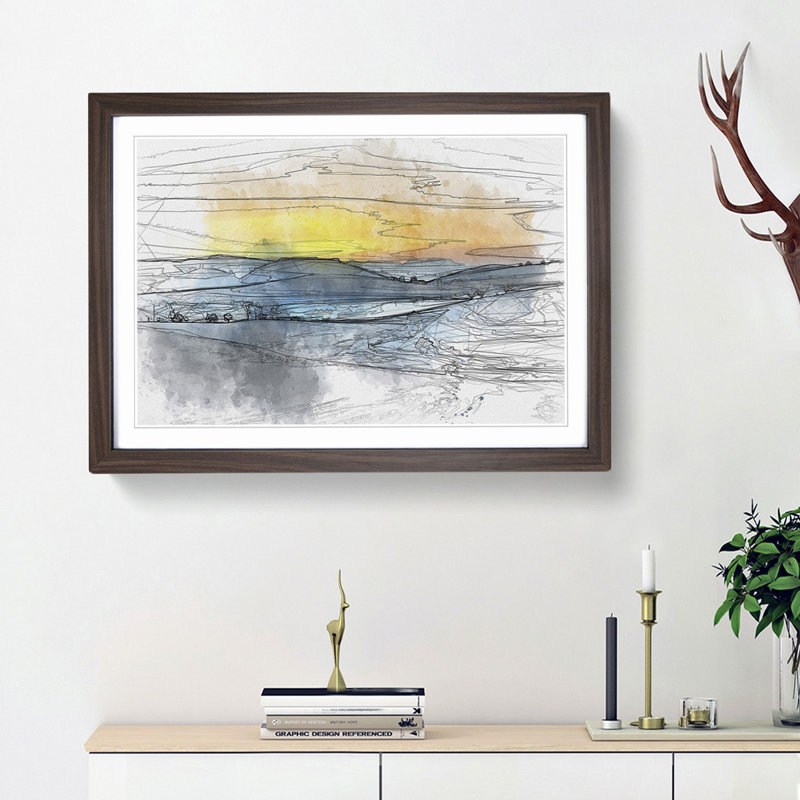 Sunrise over a Tea Plantation in Abstract - Picture Frame Graphic Art Print, Walnut Framed, 62cm H x 87cm W x 2cm D