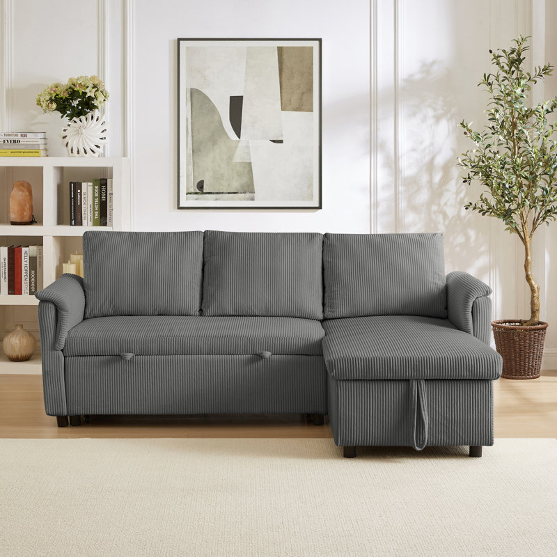 Canapé-causeuse avec méridienne et canapé-lit modulaire en L avec méridienne et rangement, Gris
