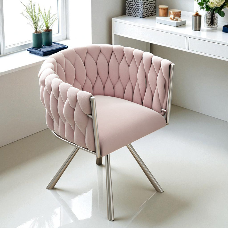 Authneil Velvet Metal Armchair, Silver, 1, Pink