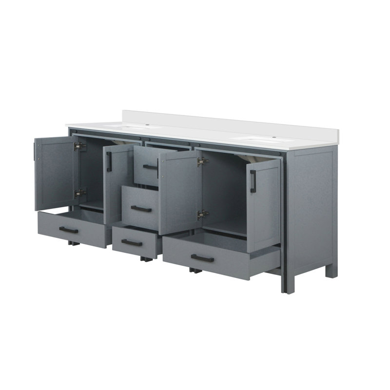 Meuble-lavabo double gris foncé 80 po X P 22 po D, avec plateau en marbre de culture, Gris foncé, 80"