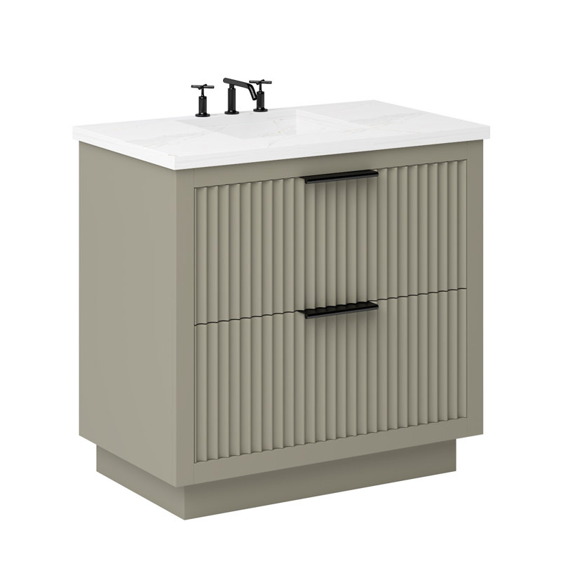 Lecrieú Two-Drawer Single Bath Vanity, French Olive, Matte Black, 30"
