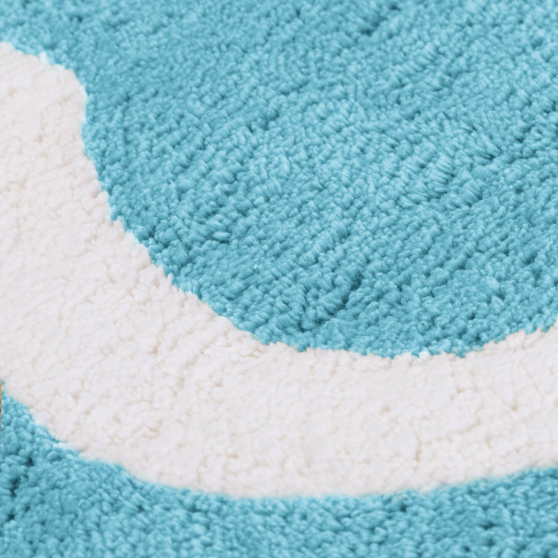 Tapis de bain 100% coton, Blanc / bleu ciel au centre