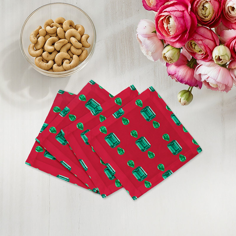 Gem Emeralds Cotton Sateen Cocktail Napkins, Red