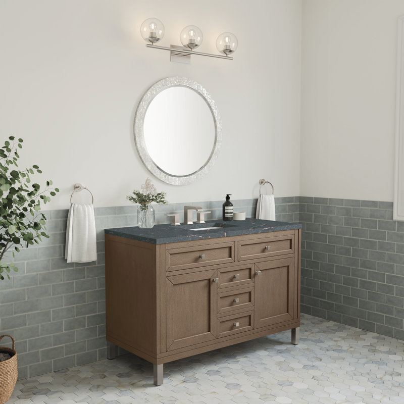 Chicago 48'' W Single Vanity, Walnut Whisper, Parisien Bleu, 8" Widespread