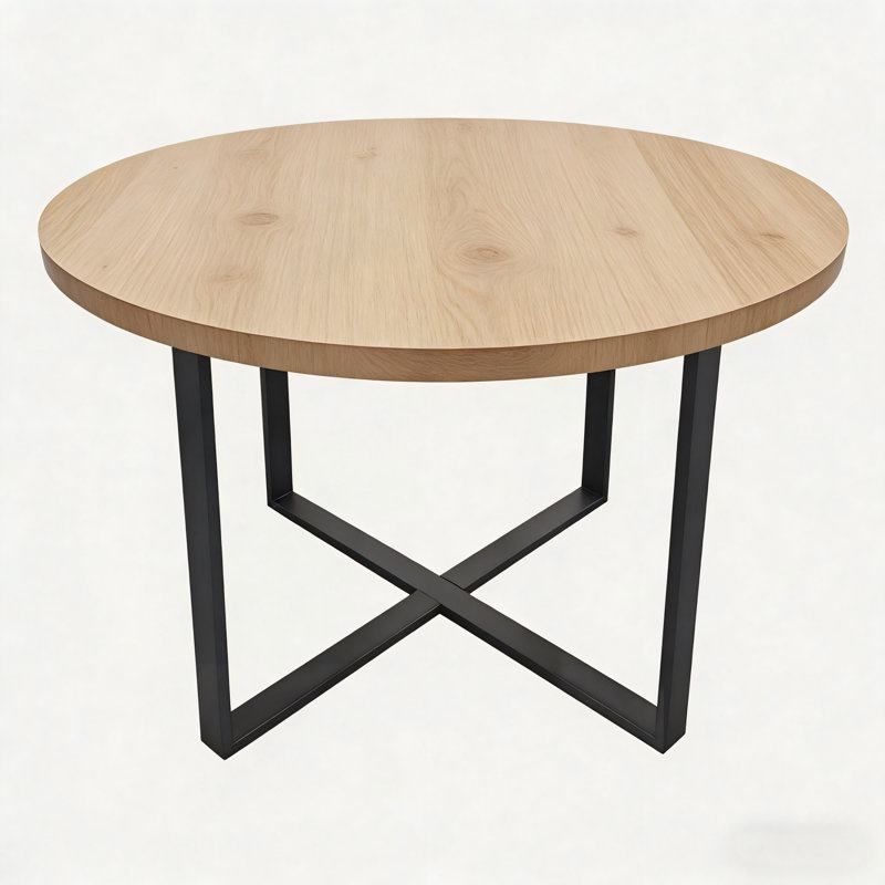 43.3‘’ Round Oak Dining Table, Space-Saving Solid Wood Kitchen Table, Oak Wood
