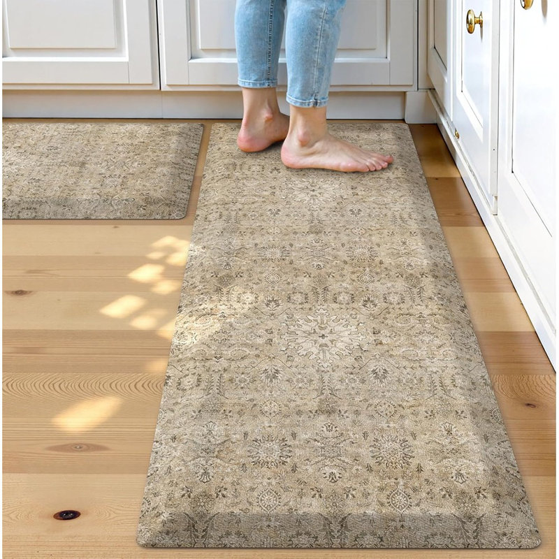 Tapis de cuisine multicolores - 2 pièces, rembourrés, antifatigue, antidérapants, imperméables, floraux rétro, tapis autoportants pour la cuisine, la lessive, le bureau, le bar et le bureau