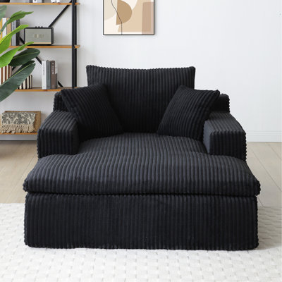 Chaise longue d'intérieur 64 po x 46 po, canapé-lit ergonomique confortable avec fausse fourrure en forme de nuage et espace général, idéal pour faire la sieste dans le salon, chaise de lecture noire à nervures,