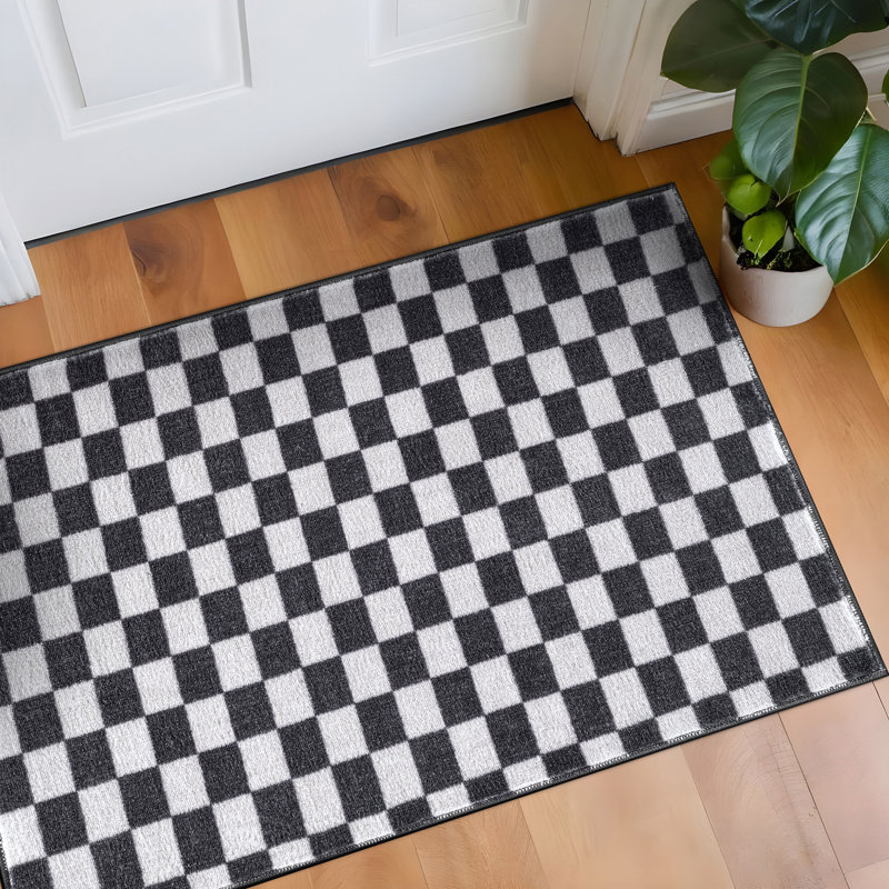 Tapis d'intérieur antidérapant à carreaux miniature anthracite, lavable à la machine, Gris anthracite, 2 pi x 3 pi
