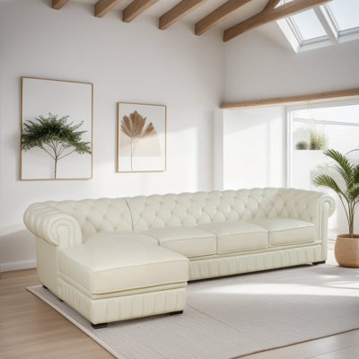 Belevy 132.5" Hand-Crafted Cow Top Genuine leather Sofa and Chaise