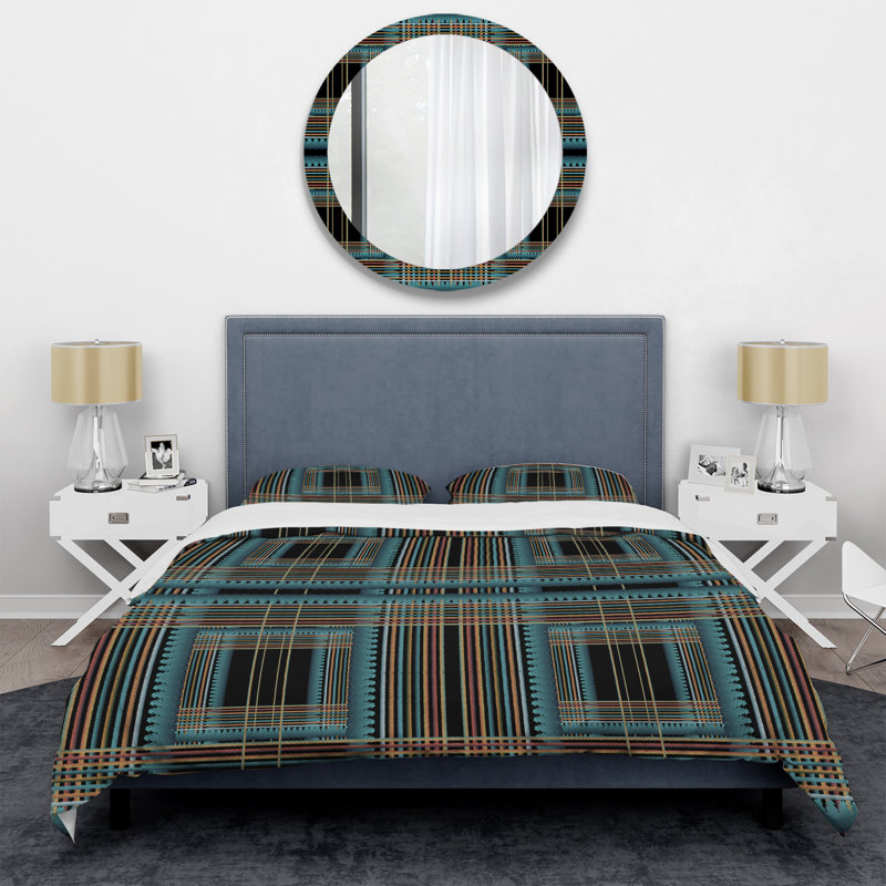 Turquoise grunge rayé - ensemble de housse de couette abstrait - microfibre de polyester