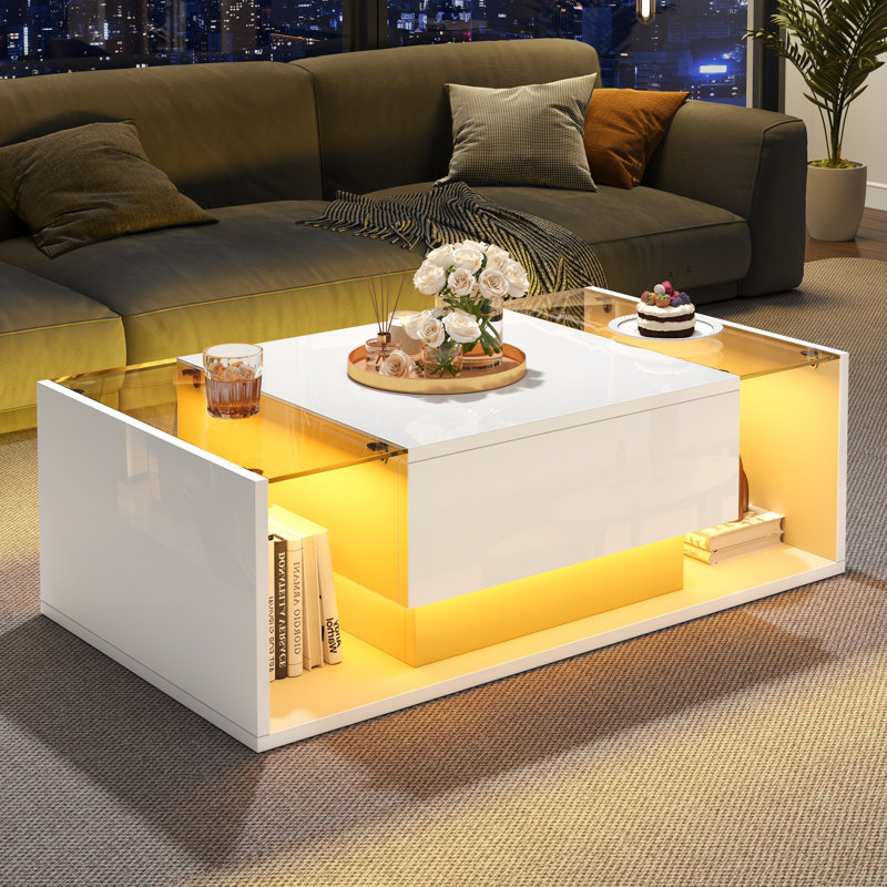 Pedestal Coffee Table with Storage, White