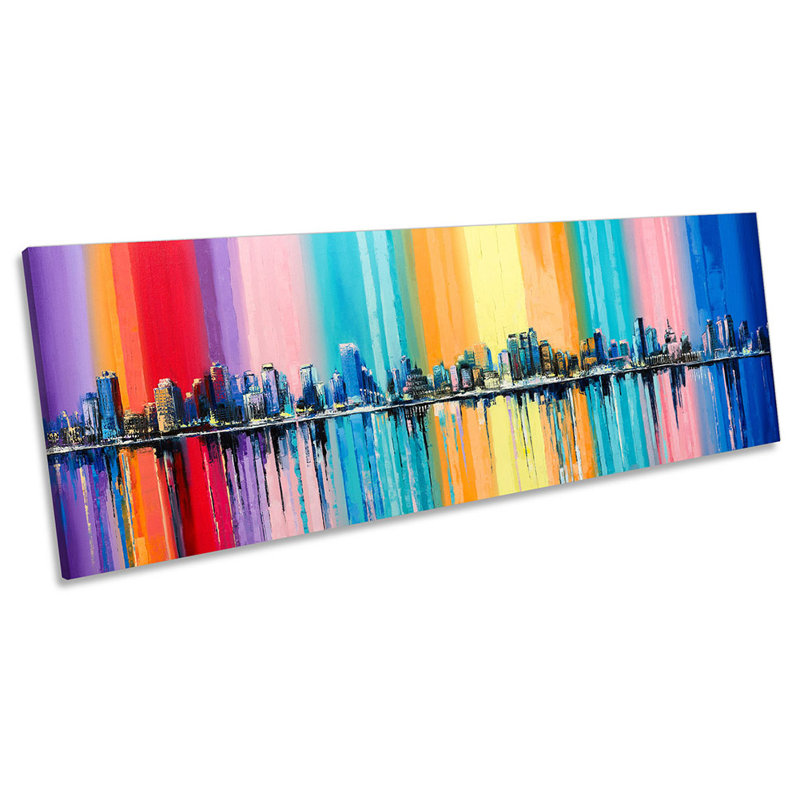Multi Colour City Skyline Repro - Wrapped Canvas Panoramic Print, 30.48cm H x 91.44cm W