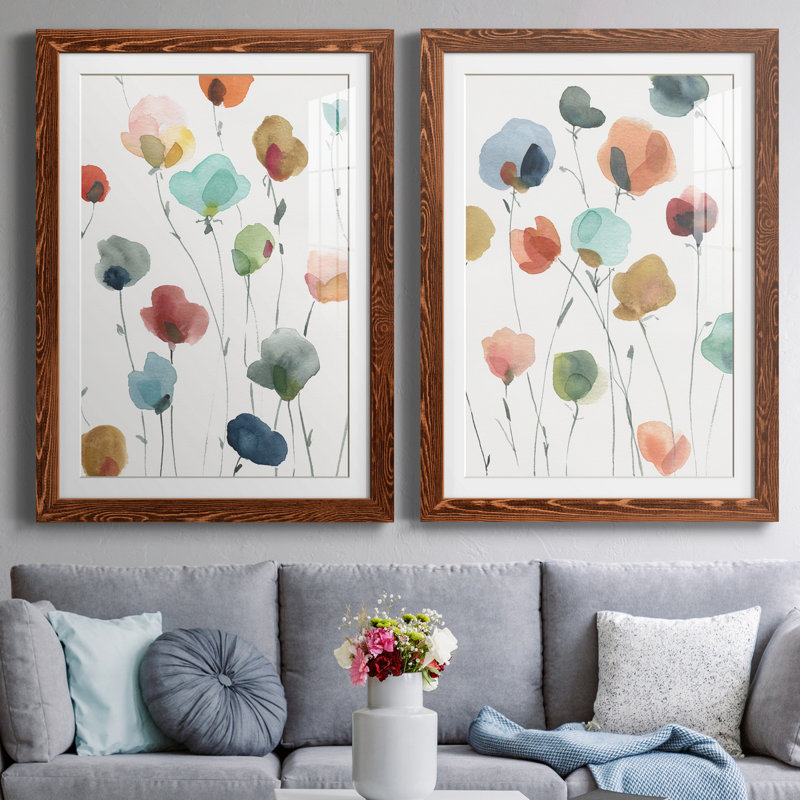 «Lollipop Garden I», ensemble de 2 impressions, H 44 po x l 31 po x P 1 po, Impression encadrée avec passe-partout, Noyer