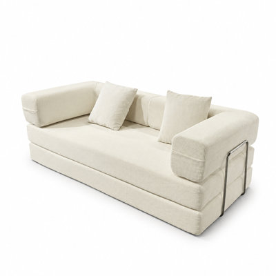 Convertible Corduroy Floor Sofa Bed with Memory Foam and Two Pillows