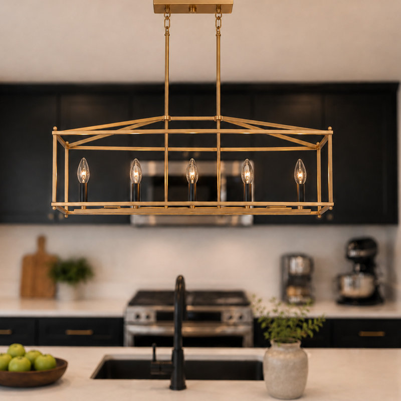 5-Light Dimmable Modern Linear Chandelier in Antique Bronze, for Kitchen Island and Dining Room 