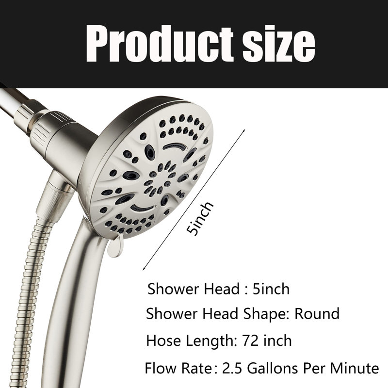 8-Setting Handheld Shower Head, 5 Inch Face, Magnetic Docking System, 72 Inch Stainless Steel Hose, Nickel