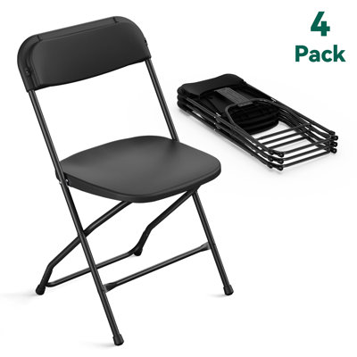 4 Pack Black Folding Chairs 350lbs, Heavy Duty Plastic Folding Chairs for Weddings, Parties & Indoor/Outdoor Use