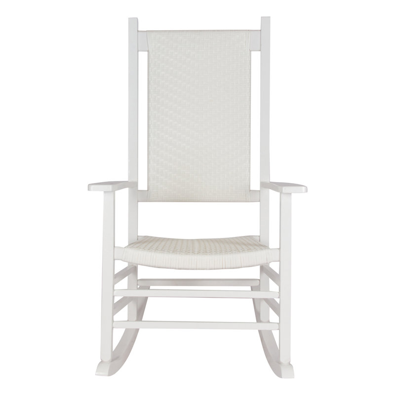 Chaise berçante en bois dur avec dossier en osier tissé résistant aux intempéries Canaan, Blanc