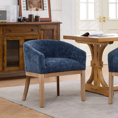 Chaises de salle à manger demi-tonneau rembourrées de style Mid-Century avec accoudoirs, chaises de cuisine et de salle à manger en chenille de ferme avec structure en bois franc naturel, chaises d'appoint l 19 po pour le salon, paquet simple