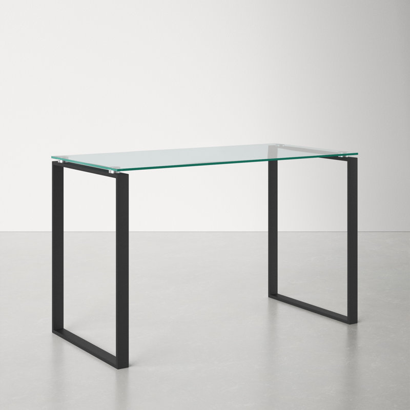 Orion Glass Top Metal Base Writing Desk, Black